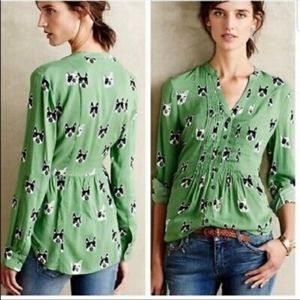 Anthropologie Maeve Green Bulldog Blouse